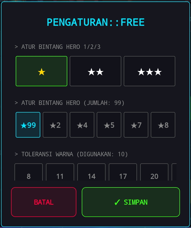 foto: tombol pengaturan hero & pilihan bintang